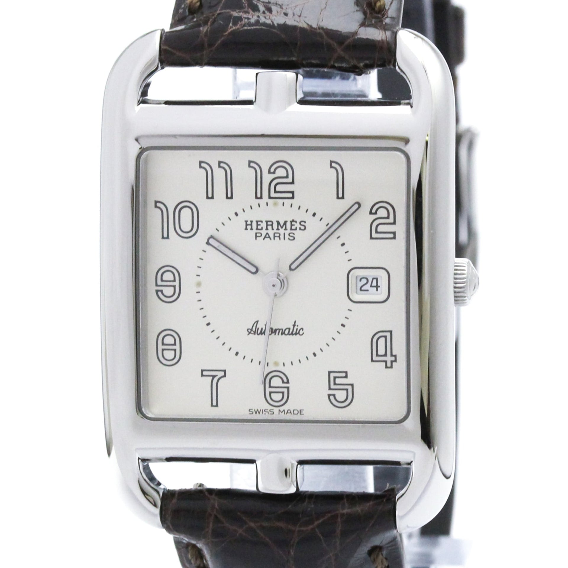 Montre homme HERMES Cape Cod en acier et cuir, mouvement automatique, référence CC1.710, finition polie 1