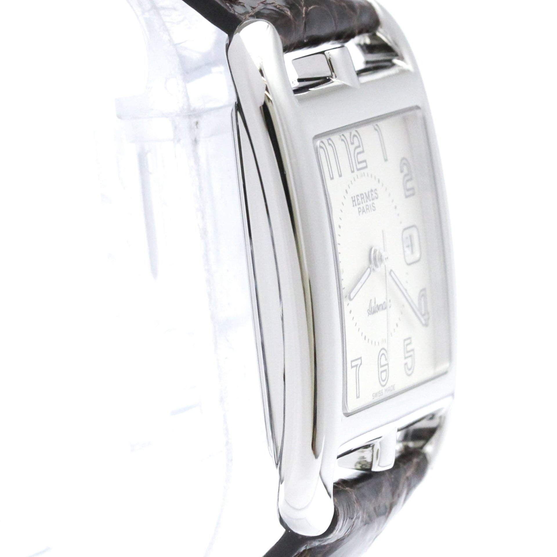 Montre homme HERMES Cape Cod en acier et cuir, mouvement automatique, référence CC1.710, finition polie 8