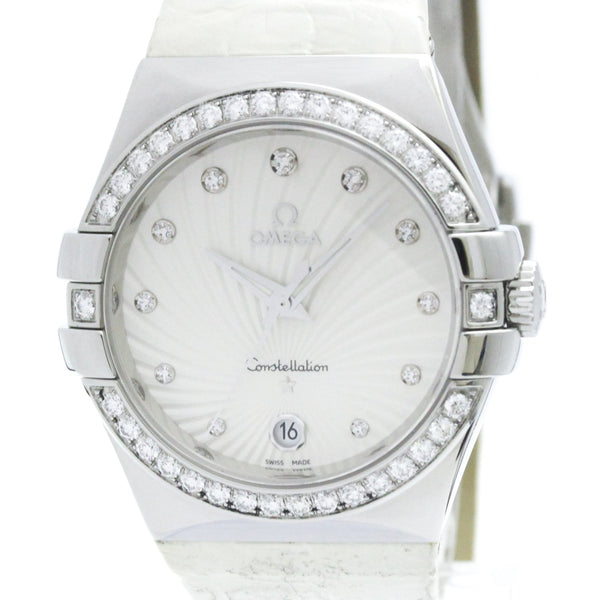 OMEGA Constellation quartz horloge van staal met diamanten en parelmoer wijzerplaat 123.18.35.60.52.001, gepolijst