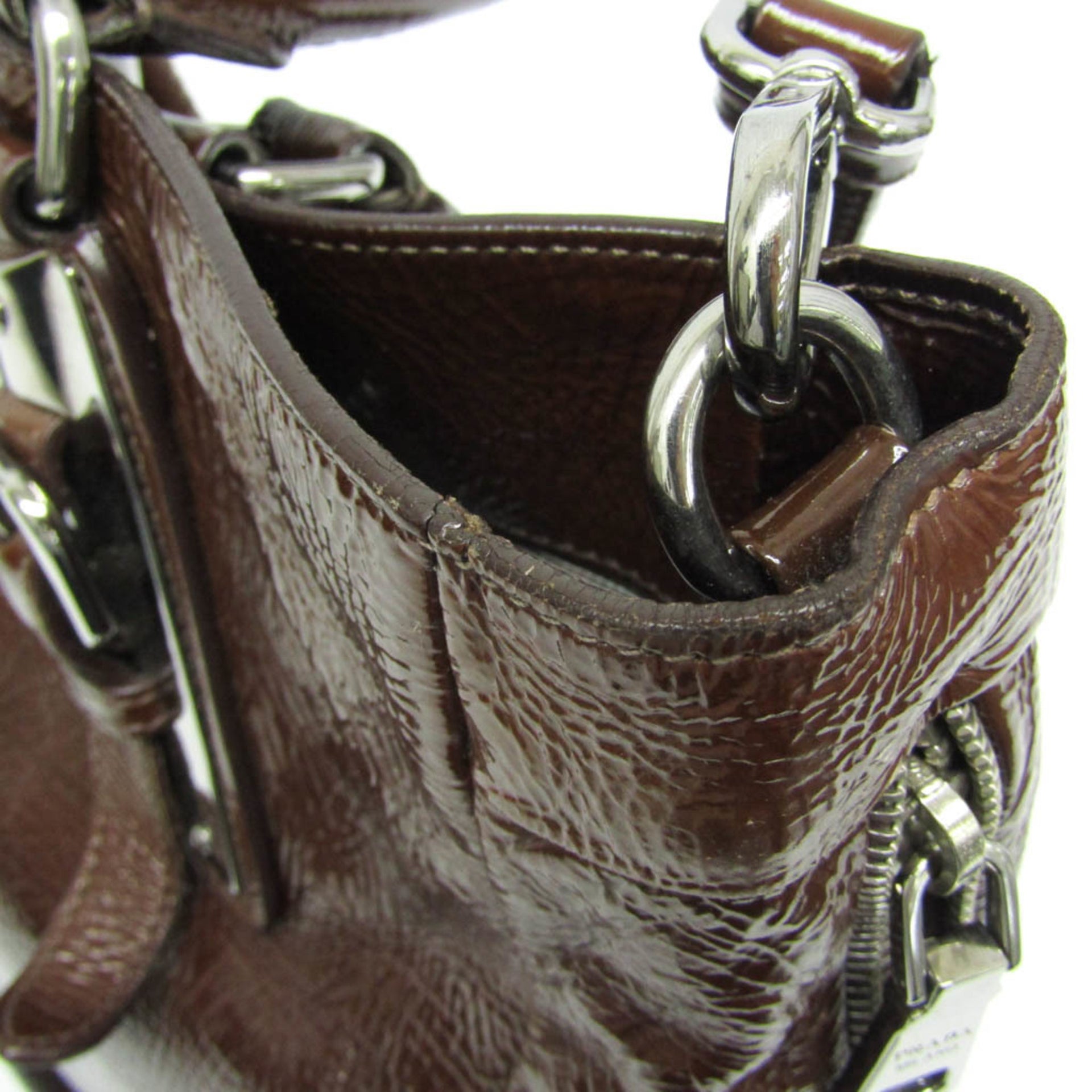 Prada Metal Parts Around Zip Bag Women's Leather 9