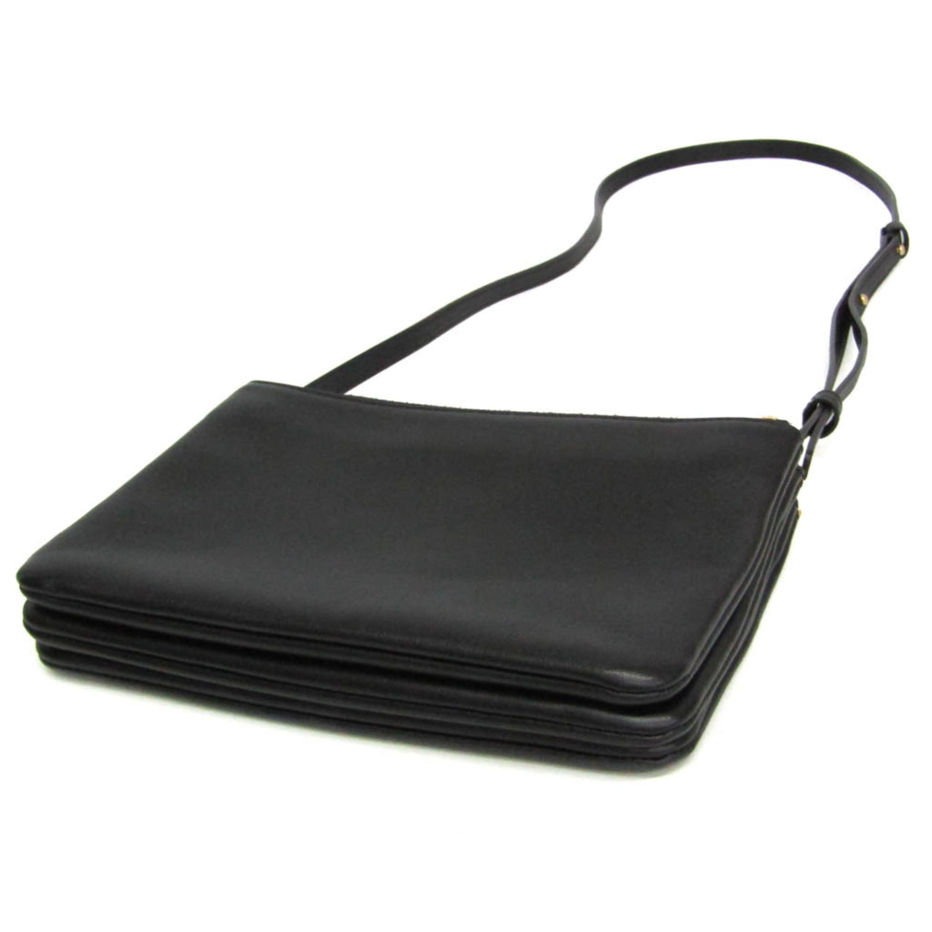 Celine Trio Small Women's Leather Shoulder Bag Black 3