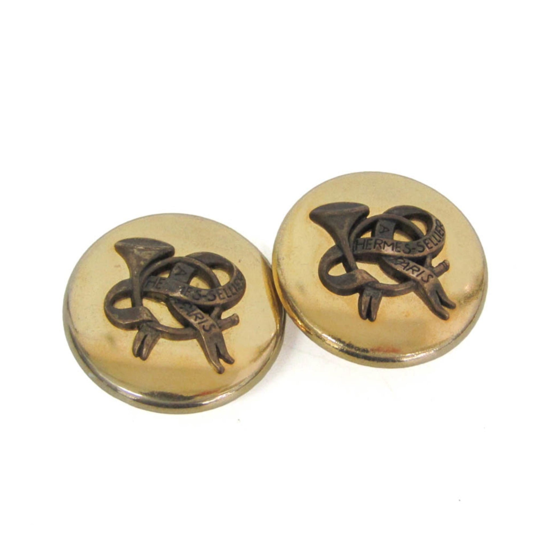 Hermes Horn Ribbon Alloy Clip Earrings Gold 1