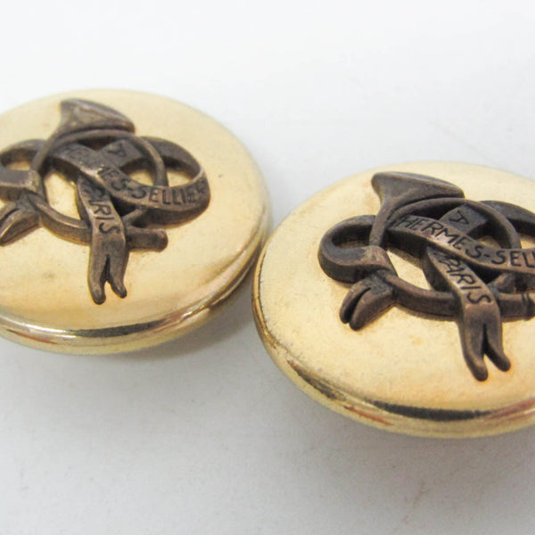 Hermes Horn Ribbon Alloy Clip Earrings Gold 8
