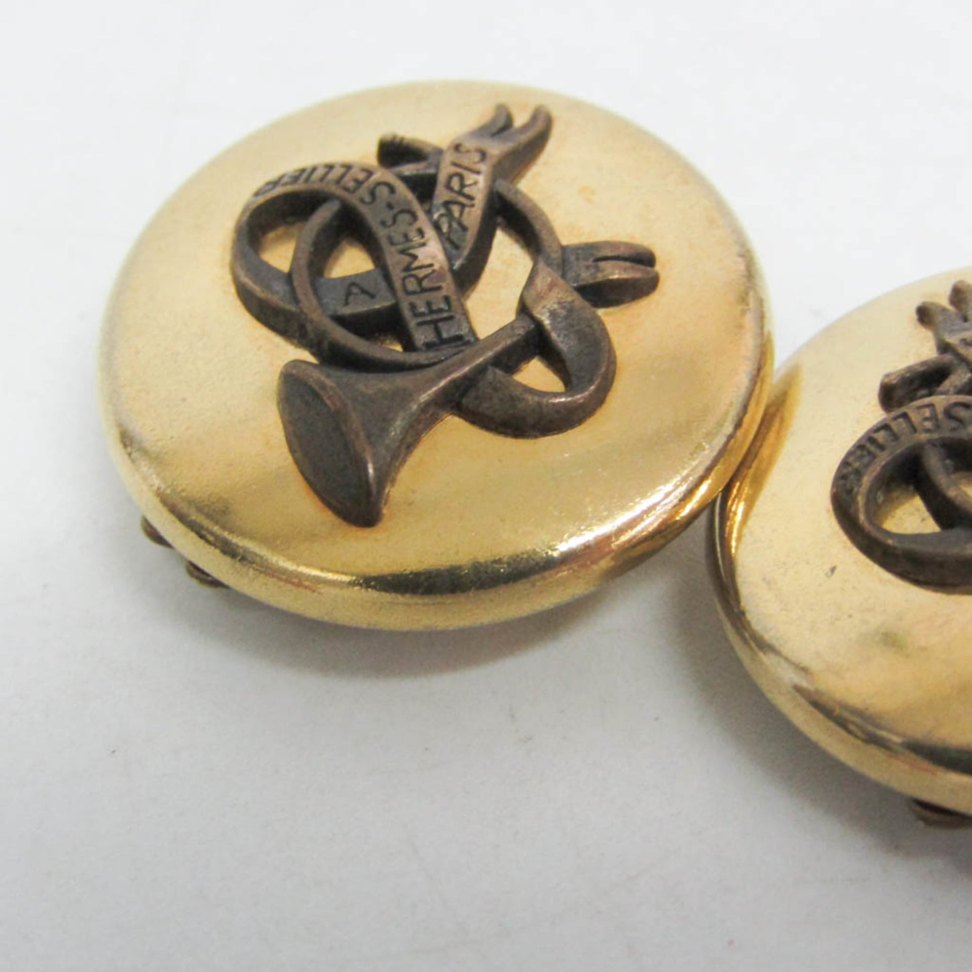Hermes Horn Ribbon Alloy Clip Earrings Gold 9