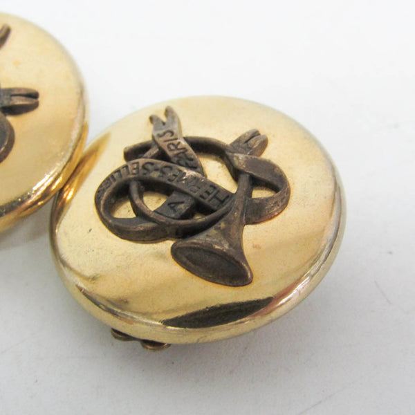 Hermes Horn Ribbon Alloy Clip Earrings Gold 10