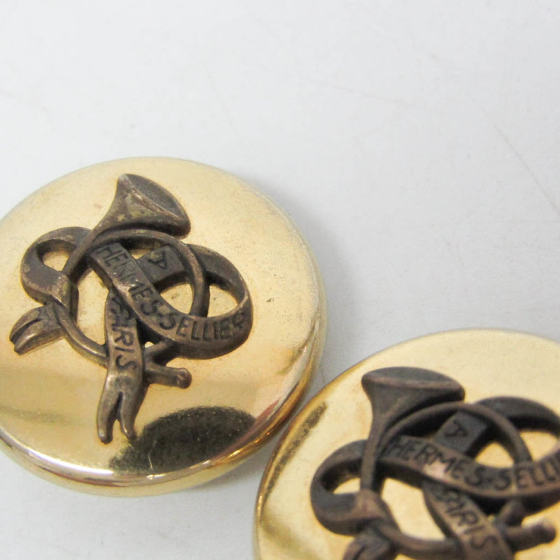Hermes Horn Ribbon Alloy Clip Earrings Gold 11