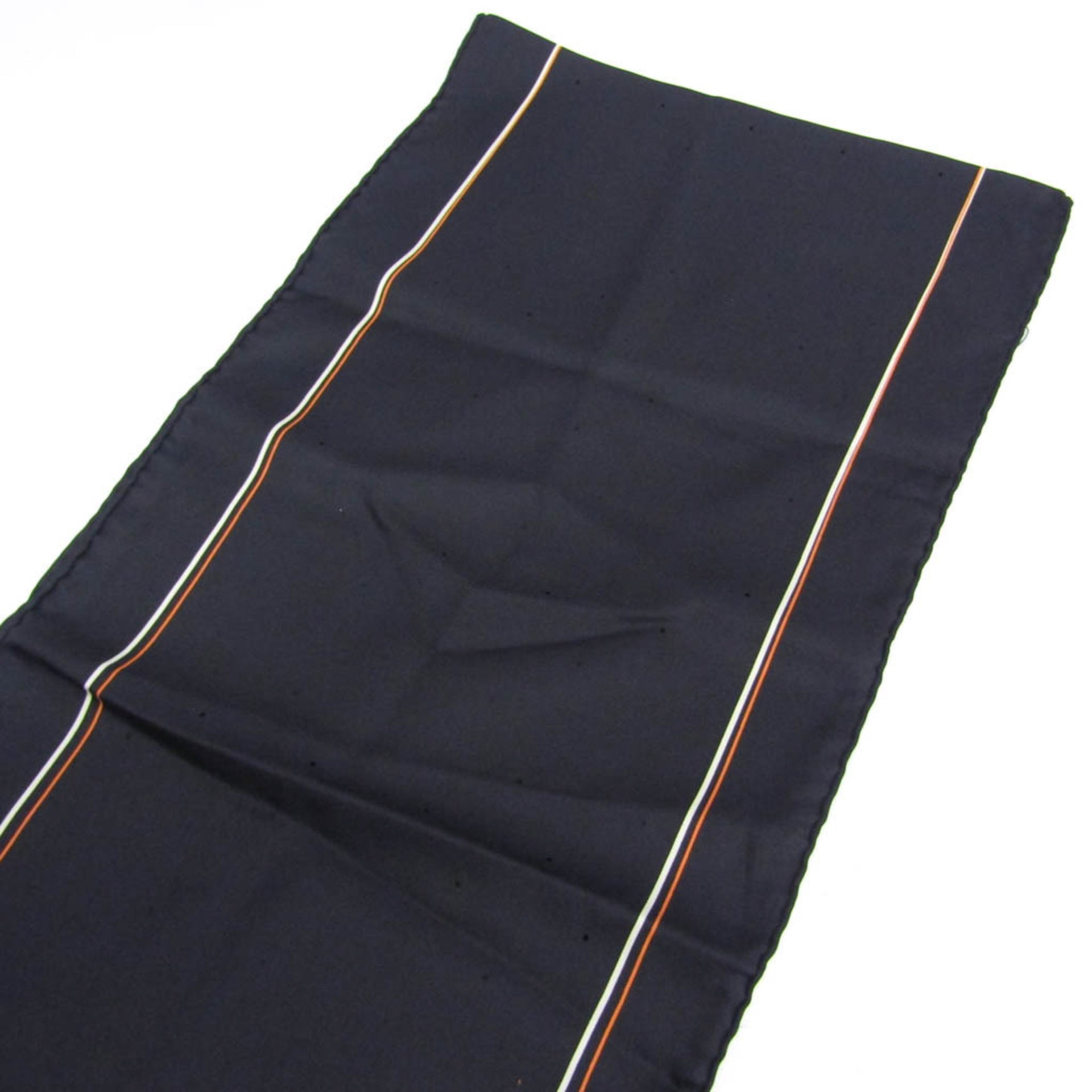 Hermes Perforated Fringe Long Scarf Women's Silk Stole Black 3