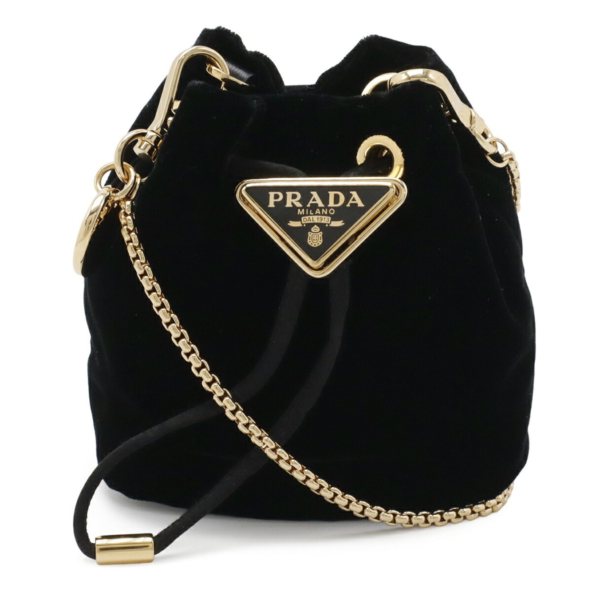 PRADA Triangle Velvet Mini Pouch Multi-Pouch Chain Shoulder Bag NERO Black 1NR016 2